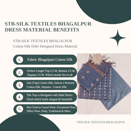 Image of STB-SILK TEXTILES BHAGALPUR Women's Bhagalpuri Cotton Silk Unstitched Salwar Suit Dress Material With Dupatta