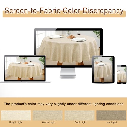 JIUZHEN Round Table Cloth Faux Linen Farmhouse Tablecloth Wrinkle and Stain Resistant Decorative Fabric Table Cover for Kitchen, Dining Room, Parties and Camping, Beige, 120 Inch Round by JIUZHEN - Image 6