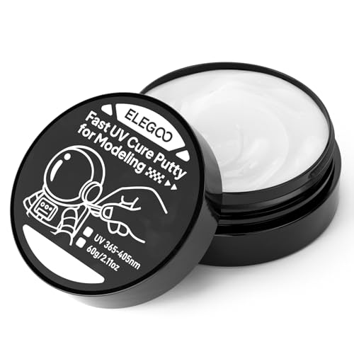 ELEGOO Pâte à Modeler UV Blanche 60 g, Argile à Durcissement Rapide sous Lumière UV 365-405 nm, pour Réparation de Modèles Miniatures et Bricolage