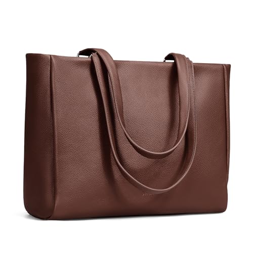 Image of befen Genuine Leather Work Tote Bag for Women with 15 inch Compartment | Real Leather, 15 inch Laptop Sleeve, Trolley Strap, Zipper, Cup Holder