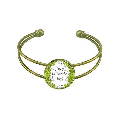 TrAbol de cuatro hojas de Irlanda, feliz dAa de San Patricio Pulsera Brazalete Retro Joyas De PuAo Abierto