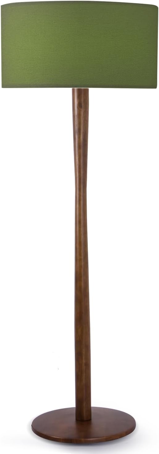 62" Tall Rustic Wood Floor Lamp for Living Room, Farmhouse Walnut Wood Floor Lamps with Linen Shade, UL Listed Standing Lamps with Wooden Base for Bedroom, Corner, Dining Room,Office, Green Shade