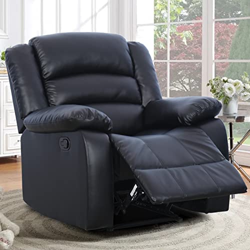 Anj Black Recliner Chair With Overstuffed Arm And Back, Breathable Faux Leather Manual Reclining Chairs, Living Room Single Sofa Recliners #TOP2