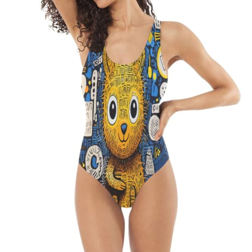 Maillot de bain 1 pièce motif hérisson jaune mignon pour femme et fille