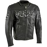 Milwaukee Leather LKM17011 Men's 3 Skull Head Premium Black Leather Motorcycle Jacket with CE Armor - Large