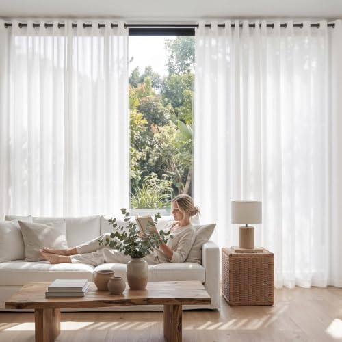 Image of jinchan Linen Curtain 84 Inch Light Filtering Grommet 1 Panel White