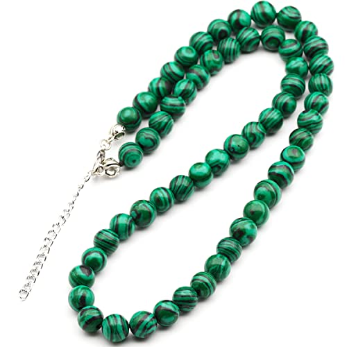 Natural Malachite Beaded Choker Necklace | 8mm Handmade Gemstone Jewelry | Libra Zodiac Chakra Crystal | Energy Protection Transformation Love Growth Insight Gift for Women & Men