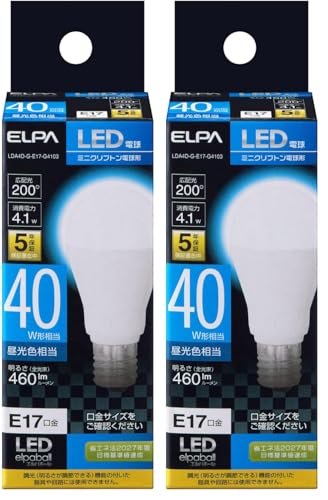 �G���p(ELPA) LED�d�� �~�j�N���v�g�����` ����E17 40W�` �����F 5�N�ۏ� LDA4D-G-E17-G4103 (× 2)