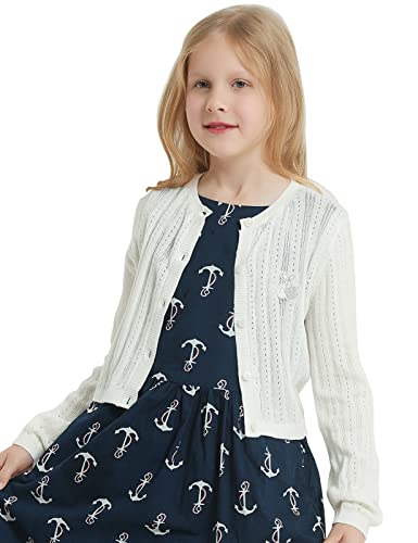 Bobo Bloom Girls Knitted Sweater Cardigan Long Sleeve Cardigan Suitable For Teen Girls White-5-6 Years #TOP17