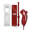 Wii afstandsbediening en nunchuck, draadloze afstandsbediening spel joysticks Wii gamepad controller ingebouwde beweging plus met siliconen case voor Wii & Wii U – rood
