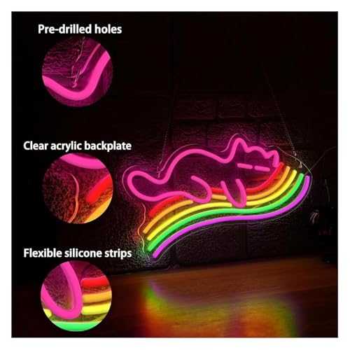 Néon chat arc-en-ciel : l'enseigne lumineuse à offrir pour décorer une chambre d'enfant