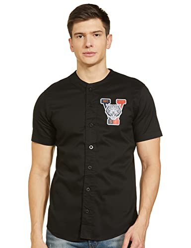 Image of The Indian Garage Co Men Regular Fit Placement Print Half Sleeves Baseball Collar Casual Shirt