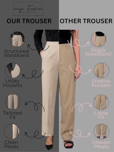 Image of Leriya Fashion Formal Pants for Women Office Wear |Trousers for Women - Straight Pants for Woman Formal Pant for Woman, Stretch Lycra Workwear Trousers