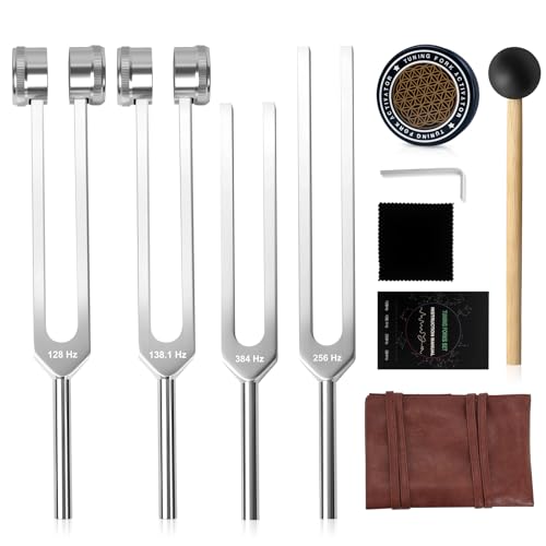 Tuning Forks for Healing Set, Including 128Hz, 136.1Hz, 256Hz, 384Hz Unweighted and Weighted Tuning Fork ＆ Activator, Medical Sound Healing Instruments for Chakra, Yoga, Meditation