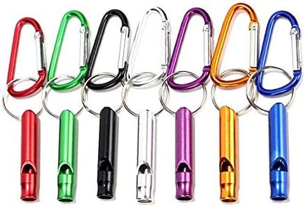PTMANXIU Emergency Whistle 7 Pack Survival Kit with Keychain Carabiner Outdoor Loud for Boating Hiking Camping Backpacking (Set of 7Pcs)