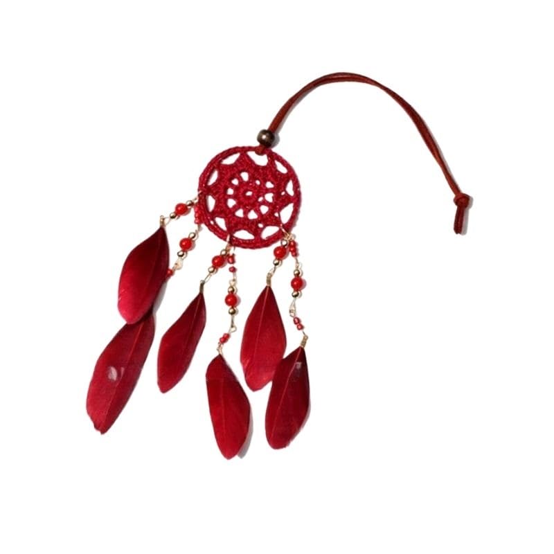 TRgqify-KM Mini Dream Catcher Handcraft Car Pendnat Feather Wind Chimes Girls Room Wall Hanging Home Decoration Keychain Birthday Gifts (Color : Wine Red)