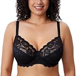 Delimira Women's Full Coverage Non-Foam Floral Lace Plus Size Underwired Bra Black 44C