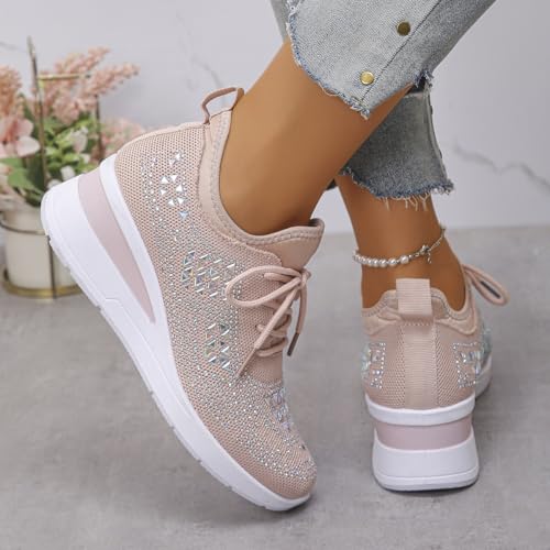 2025 Women's Glittery Rhinestone Fashion Breathable Wedge Sneakers Orthopaedic Mesh Platform Sneakers Casual Sports Shoes3