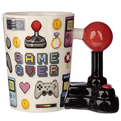 Puckator Game Over Joystick - Taza de cerámica con asa moldeada