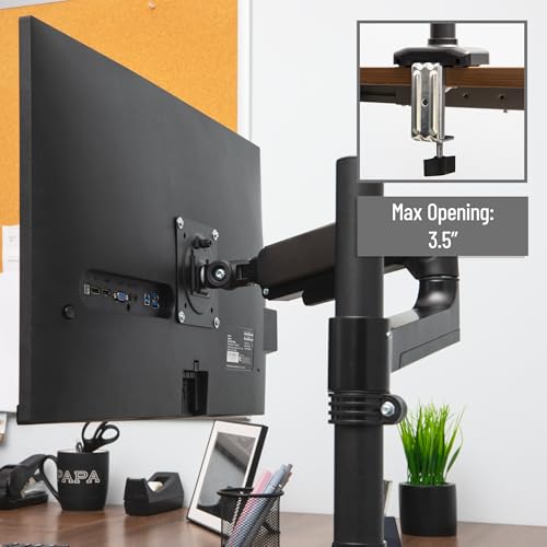 Image of Mind Reader Single Monitor Arm for 13-32 Inch Screens, Gas Spring VESA Desk Mount, 180 Rotation, ±180 Swivel, ±65 Tilt, Integrated Cable Management, Holds up to 19.8 lbs, Black