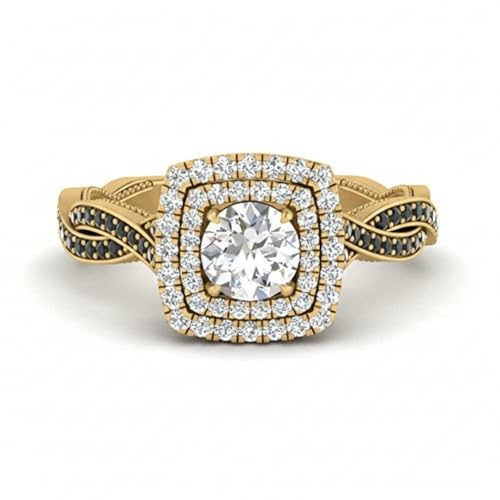 Bague de fiançailles double halo en or jaune torsadé éclatant