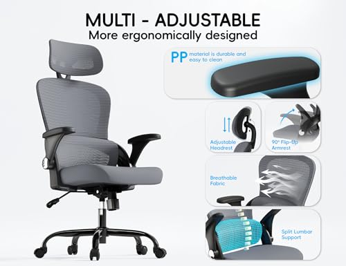 Image of TRALT Office Chair - Ergonomic Office Chair with Back Support, Home Office Desk Chairs, 330lbs Wide Seat Big and Tall Office Chairs with Headrest, Comfy Desk Chairs (Grey Black)