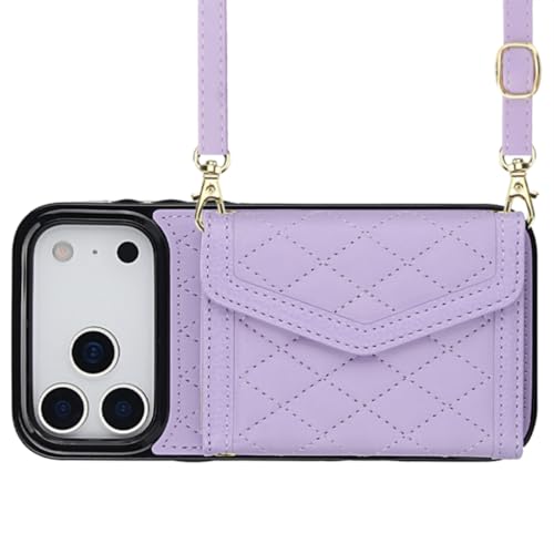 Étui portefeuille iPhone 14 violet clapet cuir cordon amovible bandoulière