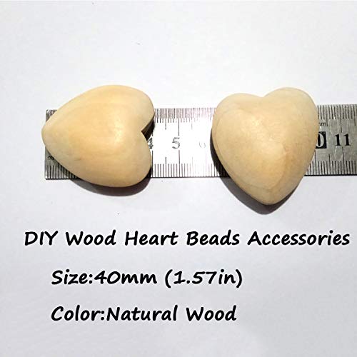 Image of 10pcs Natural 40mm Unfinished Wood Hearts Beads with Holes Eco-Friendly Wooden Handing Materials DIY Beading Craft Accessories (40mm 10pcs)