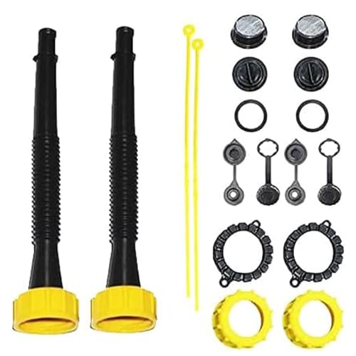 KP KOOL PRODUCTS Gas Can Spout - Long Flexible Nozzle | Screw Collar Cap (Coarse & Fine Thread-Fits Most Cans) With Vent Cap, Strainer, Durable Gasket & Spout Cover - Pack 2