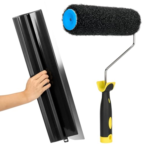 Drywall Skimming Blade Smoothing Spatula Plastering Wall Plastering Tools High Grade Drywall Skimming Blade for Plastering Black (24inch/60cm with Paint Roller Cover)