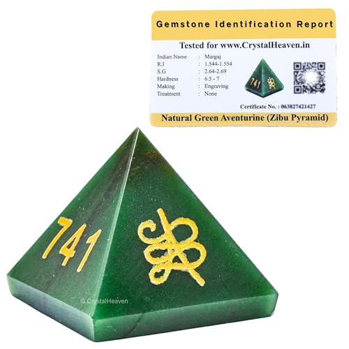 Image of Certified Green Aventurine Pyramid with Zibu Coin Money Magnet Symbols