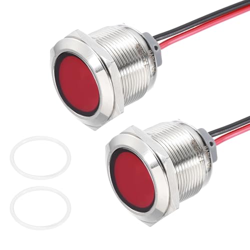 Luz indicadora 22mm PATIKIL de 12V-24V con lámpara LED de señal metálica roja