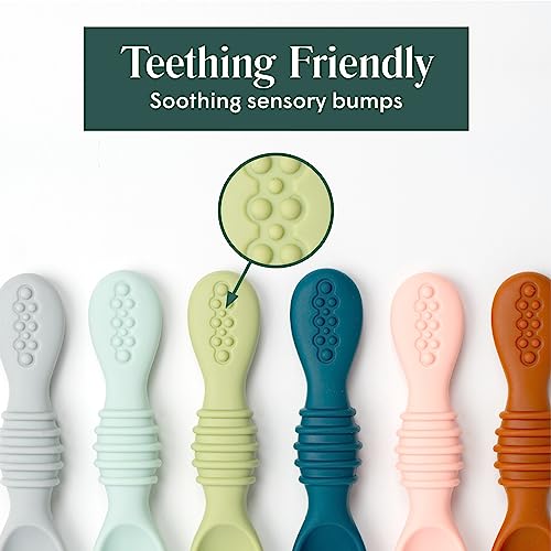 Image of Simka Rose Silicone Baby Spoons Self Feeding (6 Pack)- First Stage Infant Spoons for Babies & Toddlers- Baby Led Weaning Shallow Spoons- Easy on Gums- 6 Months+ -Dishwasher Microwave Safe