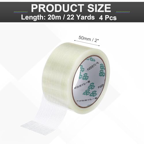 Image of MECCANIXITY Strapping Tape, 4 Roll 2 Inch x 22 Yards Reinforced Packing Tape Filament Tape Heavy Task Packing Transparent 5.9 Mil Striped for Package Transport Electric Equipment Packaging