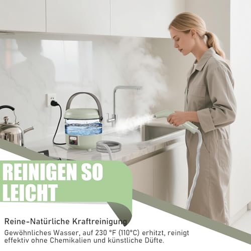 Dampfreiniger Handgerät, 2500W Leistungsstarker Steam Cleaner mit 6 Bürstenköpfen, Mehrzweck Dampfreiniger für die Tiefenreinigung von Polstermöbeln, Auto, Küche, Bad, Fliesen
