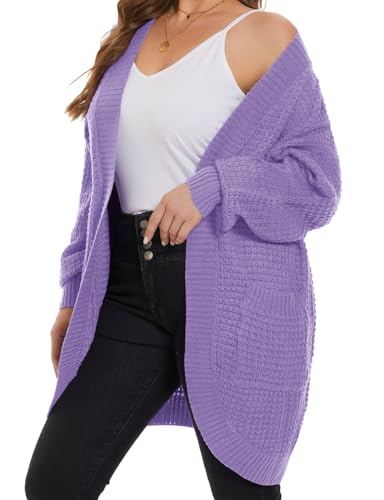 Image of MONNURO Womens Plus Size Open Front Cardigan Waffle Knit Long Sleeve Sweaters Tops Fall Coat Outerwear with Pockets