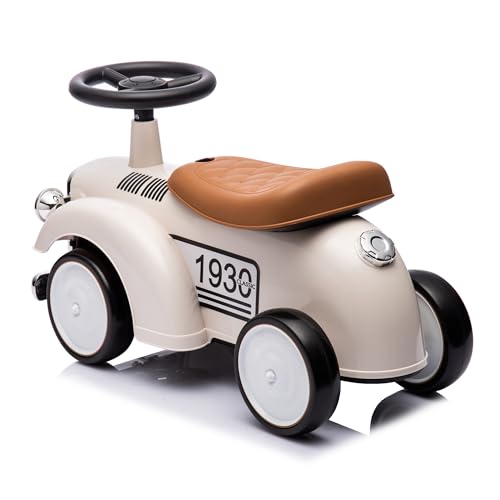 LEMODO Rutschauto ab 1 Jahr, Kinderauto im Retrodesign, Rutscherfahrzeug mit Hupe und Stauraum, Kinderfahrzeug mit Flüsterreifen, Rutschfahrzeug in weiß – Bild 3