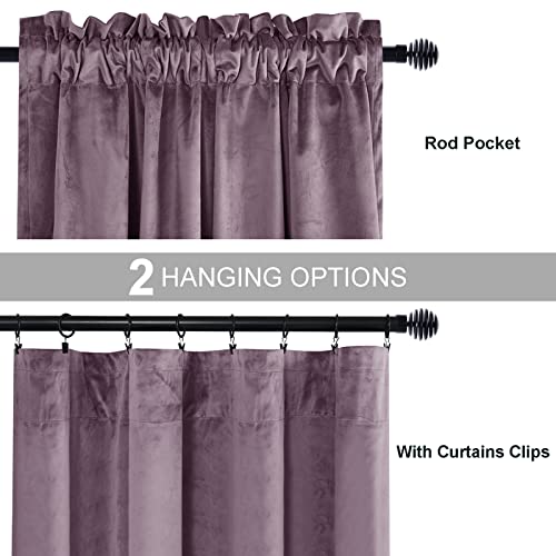 Jiuzhen Lavender Velvet Curtains For Bedroom - 72 Inches Thermal Insualted Room Darkening Rod Pocket Blackout Drapes For Ofiice/Closet, Set Of 2 Panels With Tiebacks, 52W X 72L #TOP2