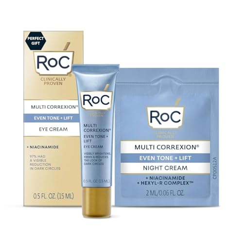 RoC Multi Correxion 5 in 1 Anti-Aging Eye Cream for Puffiness, Under Eye Bags & Dark Circles, Skin Care Treatment with Shea Butter, (.5 oz) with Night Cream Packette (Packaging May Vary)