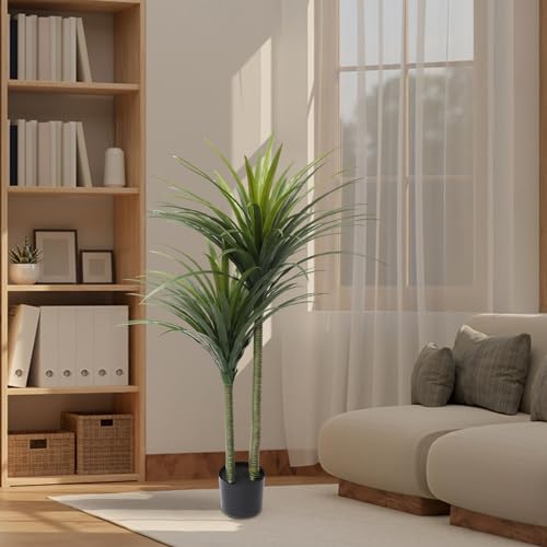 Artificial Dracaena Tree 5FT, Tall Fake Plants for Indoor Outdoor Decor, Large Faux Tree with Pot for Home Office Living Room Decor