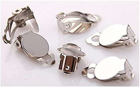 20 PCS (10 Pairs) Clip-on Earring Findings Pad Base Flat Back Round Tray Blank Setting No Need Ear Pierced Non Piercing Jewelry Accessories (Rhodium, 16 x 10 mm Tray 10 mm)