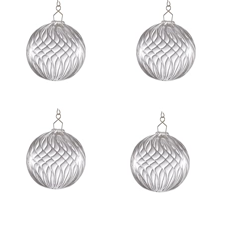 Image of Clear Ribbed Glass Globes, 3.2 inch Diameter, 4 Pack | Blown Glass, Spring Clips Included, for Chandelier Pendant Lights, Light Fixture Replacement
