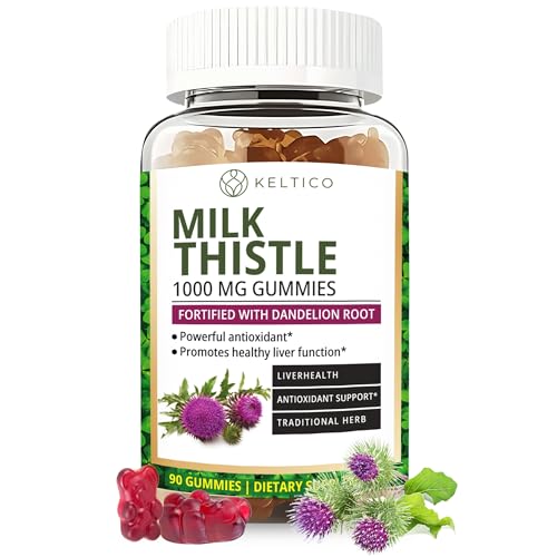 Milk Thistle Gummies – Liver Support & Detox with Dandelion Root – 1000mg – Vegan, Gluten-Free – 45 Day Supply – Keltico