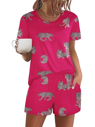 Image of Ekouaer Women's Pajama Sets Short Sleeve Pjs 2 Piece Top and Shorts Sleepwear Comfy Soft Lounge Sets with Pockets