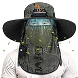 Berlune Solar Sun Hat Oversized Fishing Hat with Fan Bucket Hat Removable UV Protection UPF 50+ Sun Protection Wide Brim(Military Green Ink)