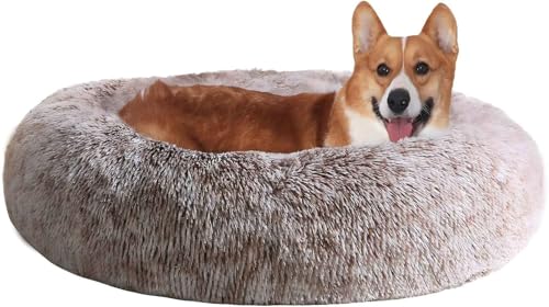 JOLLYVOGUE Calming Donut Dog Bed (23", Smoke Brown)