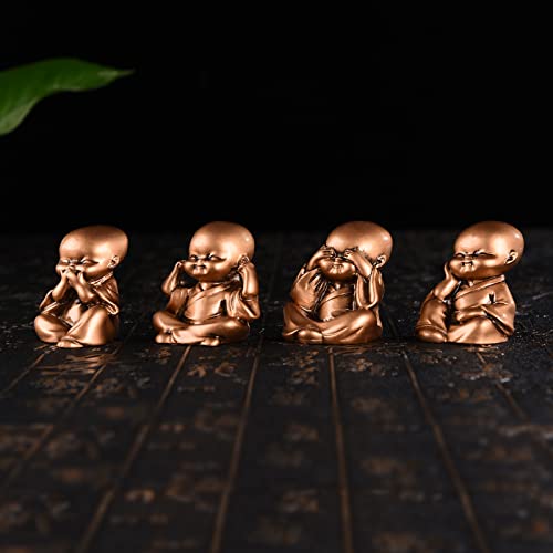 Set de 4 estatuas de monjes en resina decorativas miniatura 3