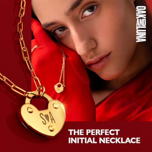 OAK & LUNA - Custom Initial Lock Necklace - Sterling Silver, 18K Gold Plated or 14K Solid Gold - Upgrade with Diamonds - Up to 3 Personalized Letters2