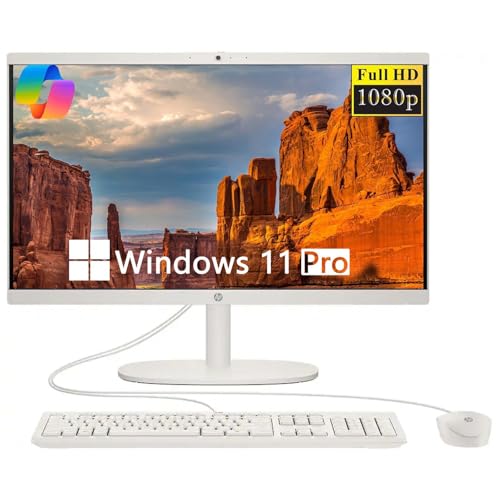 Image of HP 21.5 inch All-in-One Desktop Computer, Quad-Core Intel N100, Intel UHD Graphics, Business Desktop, 8GB DDR5 RAM | 128GB UFS, WiFi 6, Copilot AI, RJ45, Windows 11 Pro w /KB & Mouse - Cashmere White
