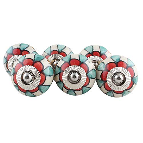 Indianshelf Rueda de cerámica y metal hecha a mano Puerta Pomos y Tiradores para Gabinetes cajón asas Juego de